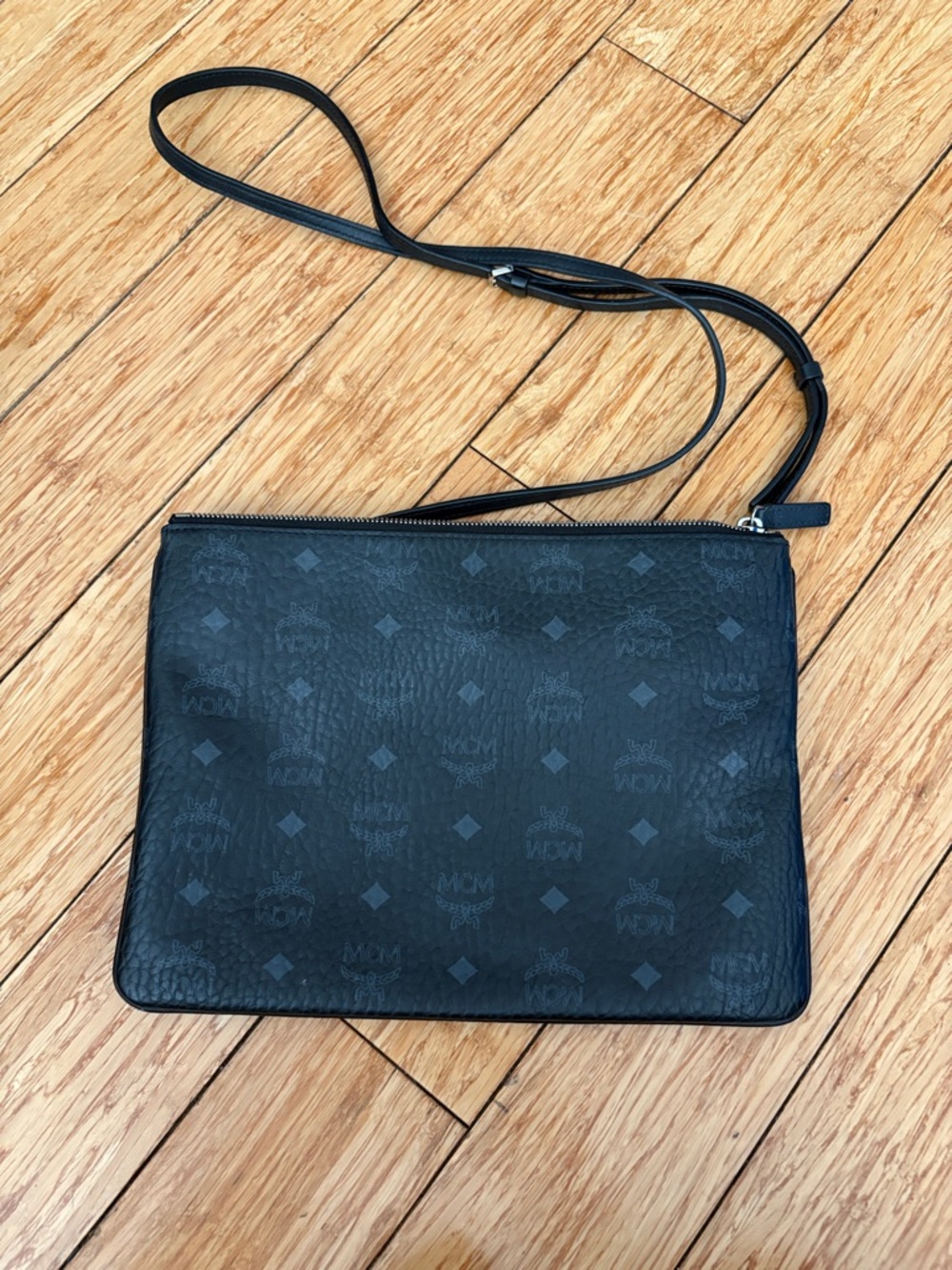 MCM All-Over Monogram Black Leather Crossbody